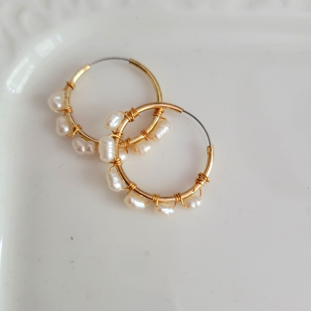Gold hoops with baroque pearl halo